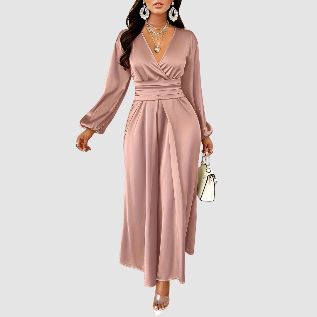 Sophia | Pleated Satin Maxi Dress