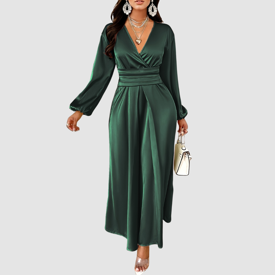 Sophia | Pleated Satin Maxi Dress